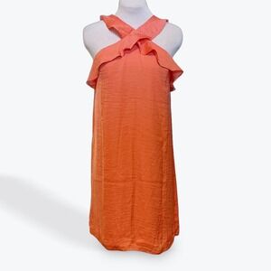Naked Zebra Coral Orange Ruffle Halter Shift Dress MD111229 Womens Small NWT